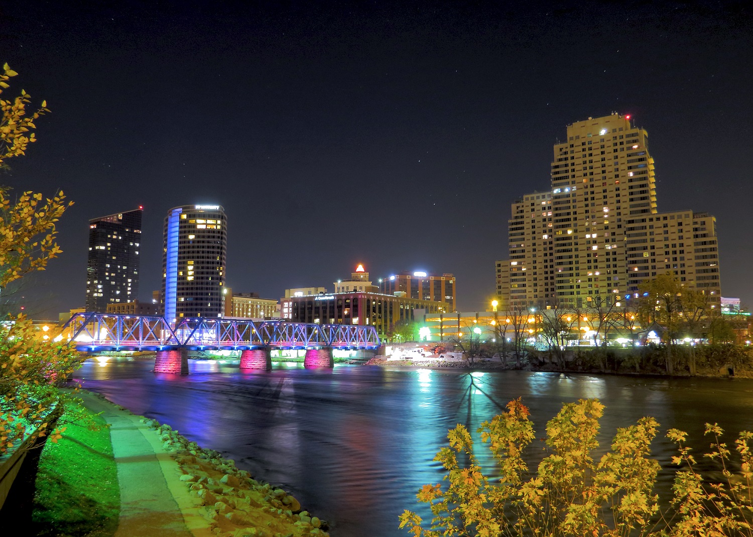 Grand Rapids' iconic Blue Bridge will be lit orange in support of Hunger Action Month. Photo credit: Russell Sekeet