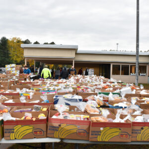 Boxes of food lined up at a Mobile Food Pantry