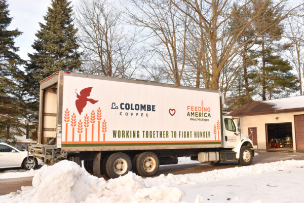 Mobile Food Pantry truck with La Colombe logo