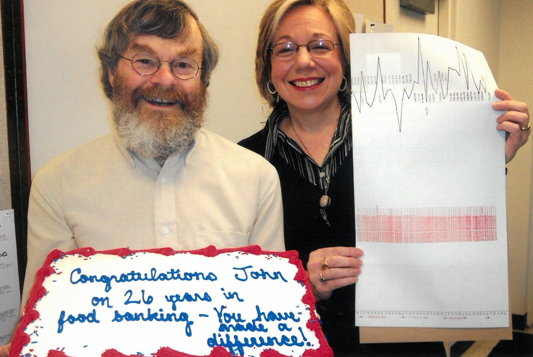 John Arnold's 26th anniversary of working in food banking.