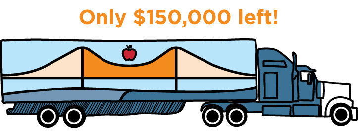 Illustration of a food truck that is partially colored in with "$150,000 left!" written above it. 