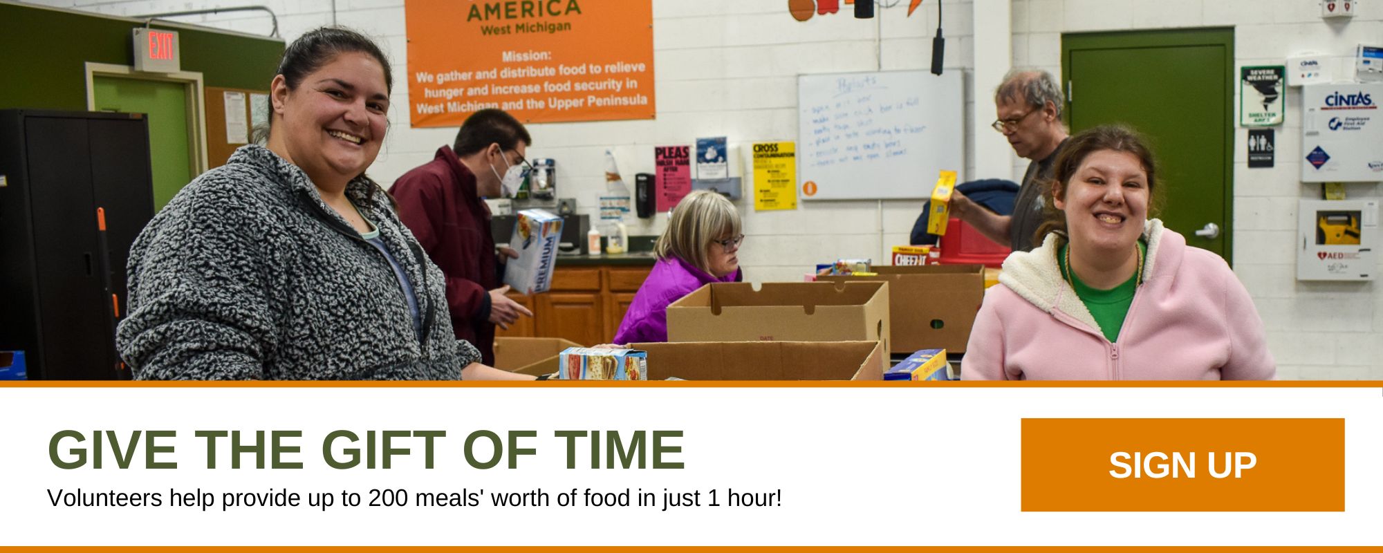 Dê o presente do tempo. Os voluntários ajudam a fornecer até 200 refeições em apenas 1 hora! Inscrever-se